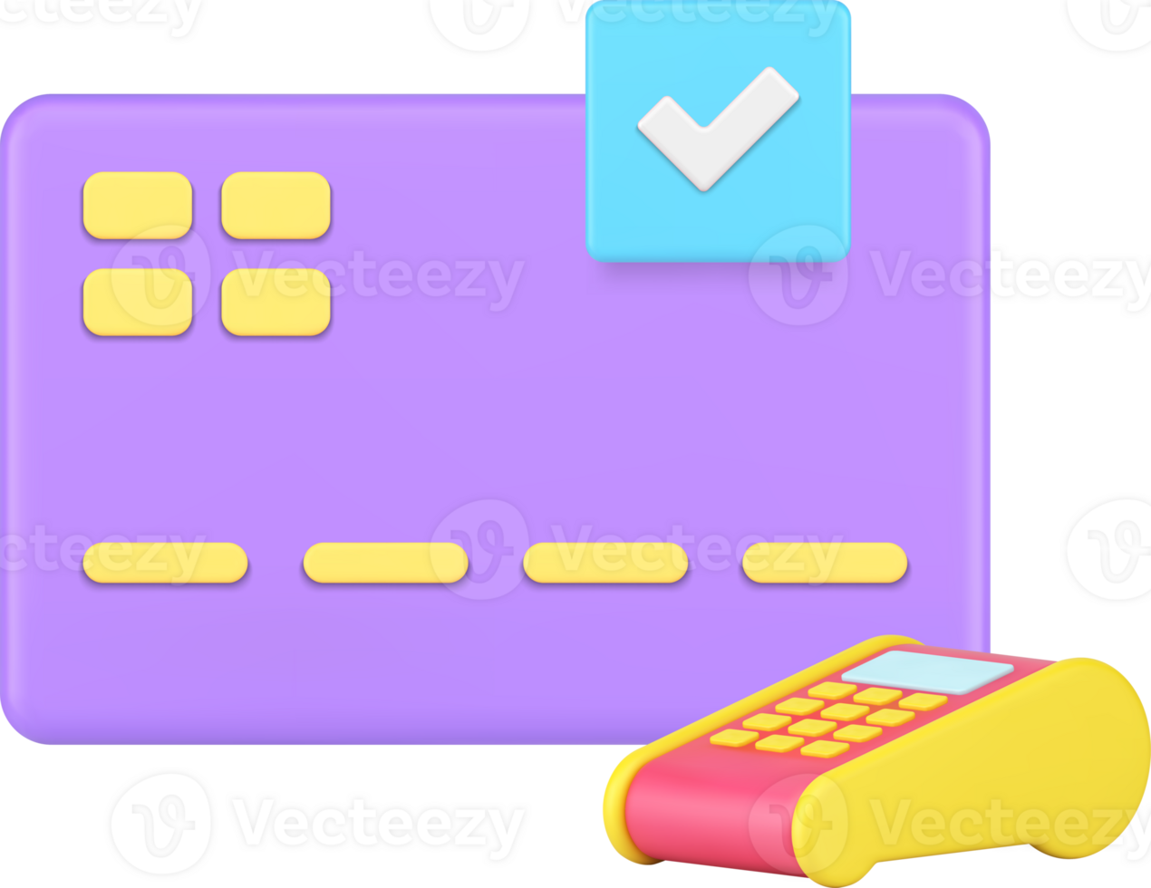 Credit debit card success payment POS terminal financial transaction complete 3d icon png