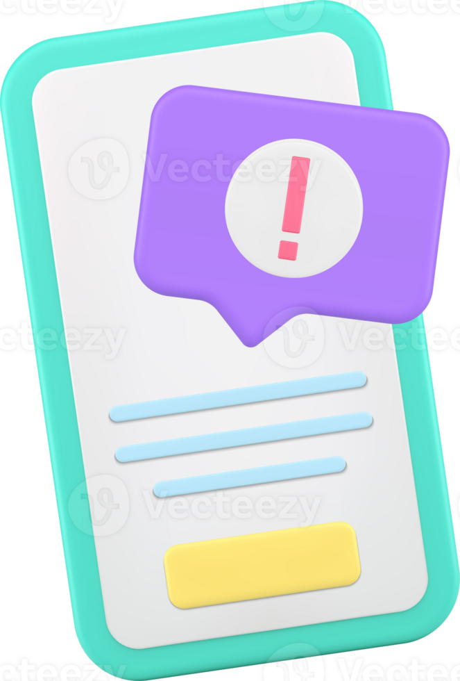 Smartphone error information warning quick tips important notification 3d icon realistic png