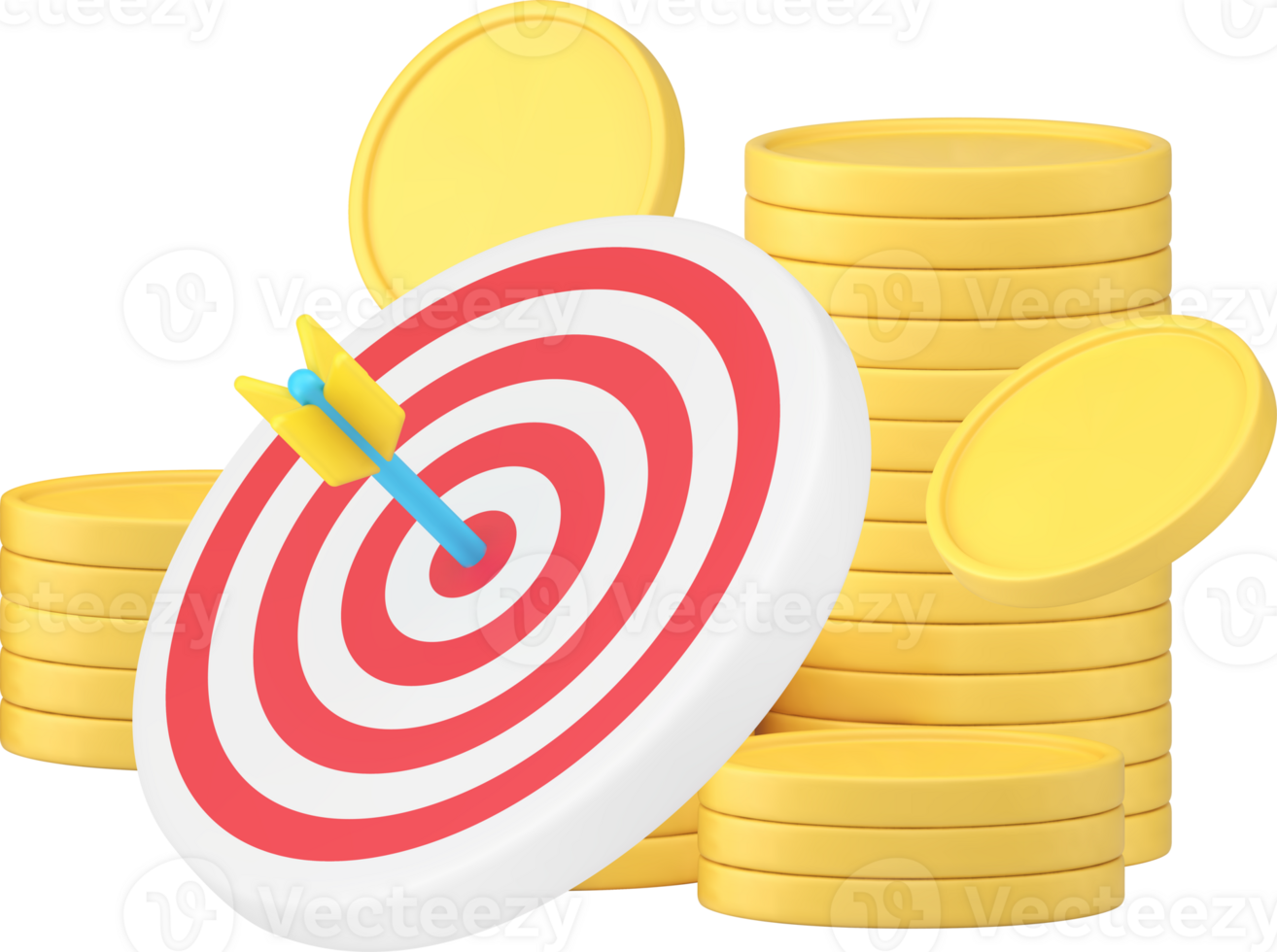 Financial profit achievement business income golden coin stack treasure money 3d icon png