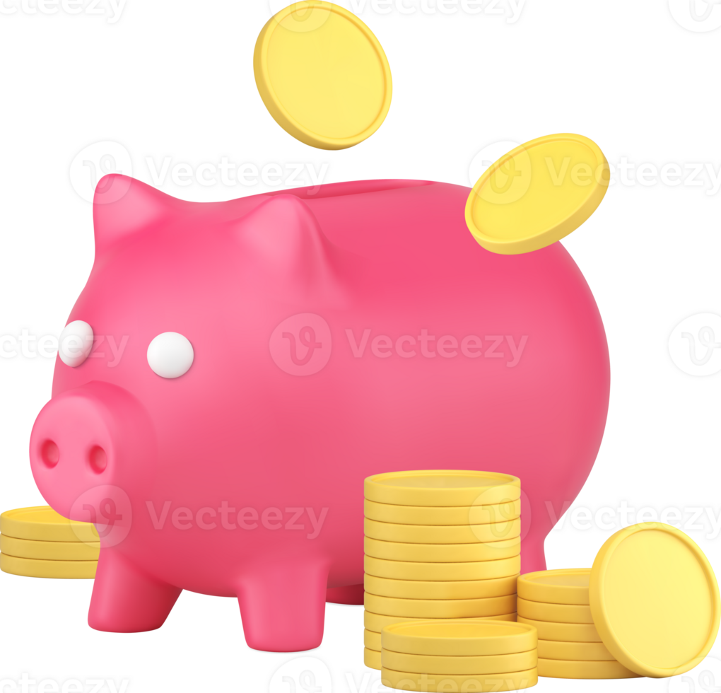 Money savings piggy bank golden coins budget financial earnings investment profit 3d icon png