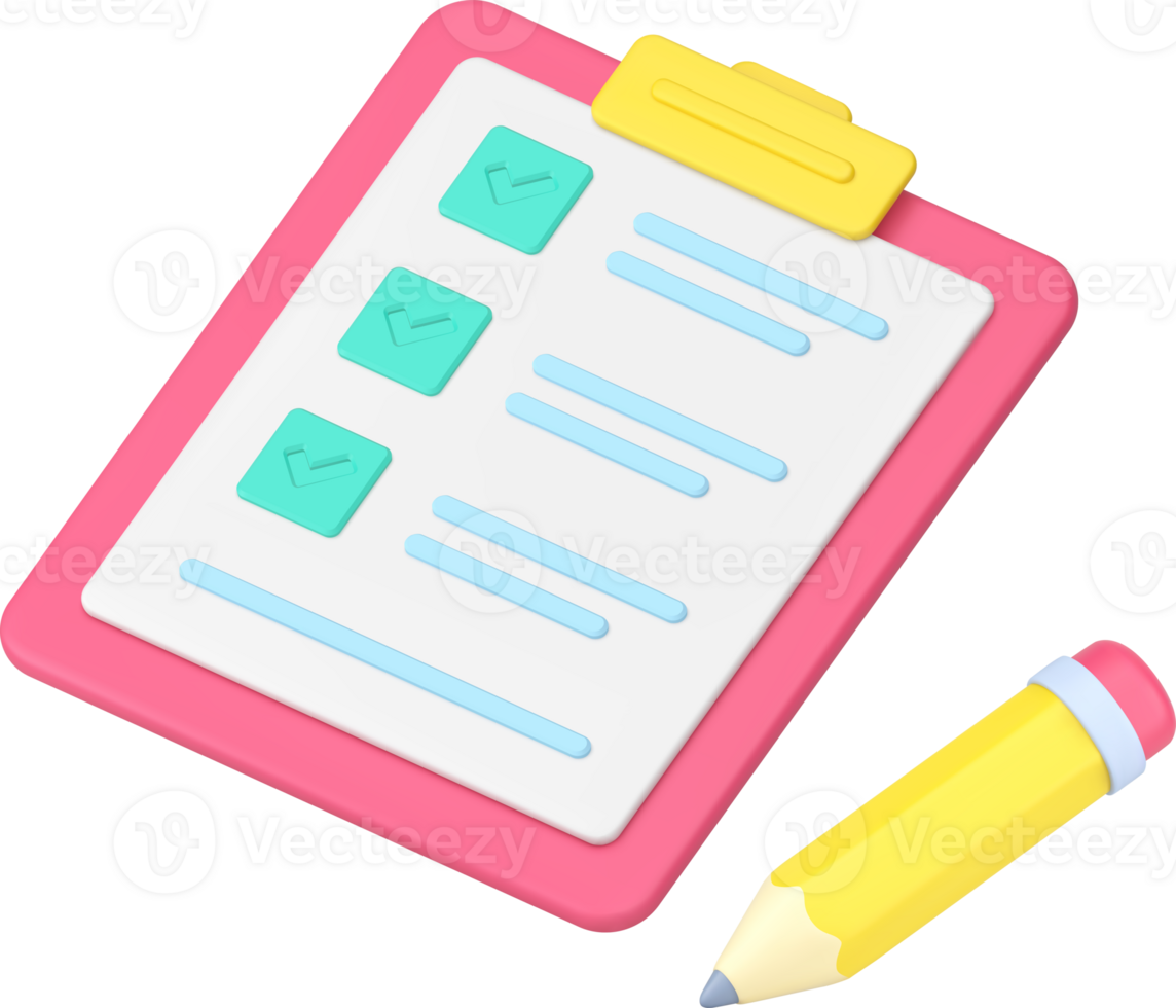To do list complete notes writing task checkmark done clipboard pencil 3d icon realistic png