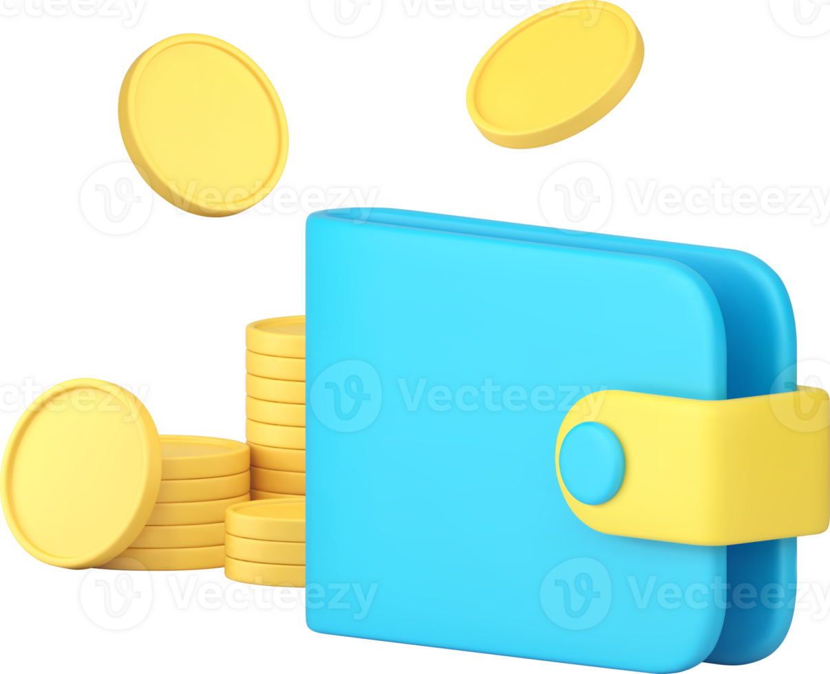 Wallet with golden coin cash money shopping financial banking payment 3d icon realistic png