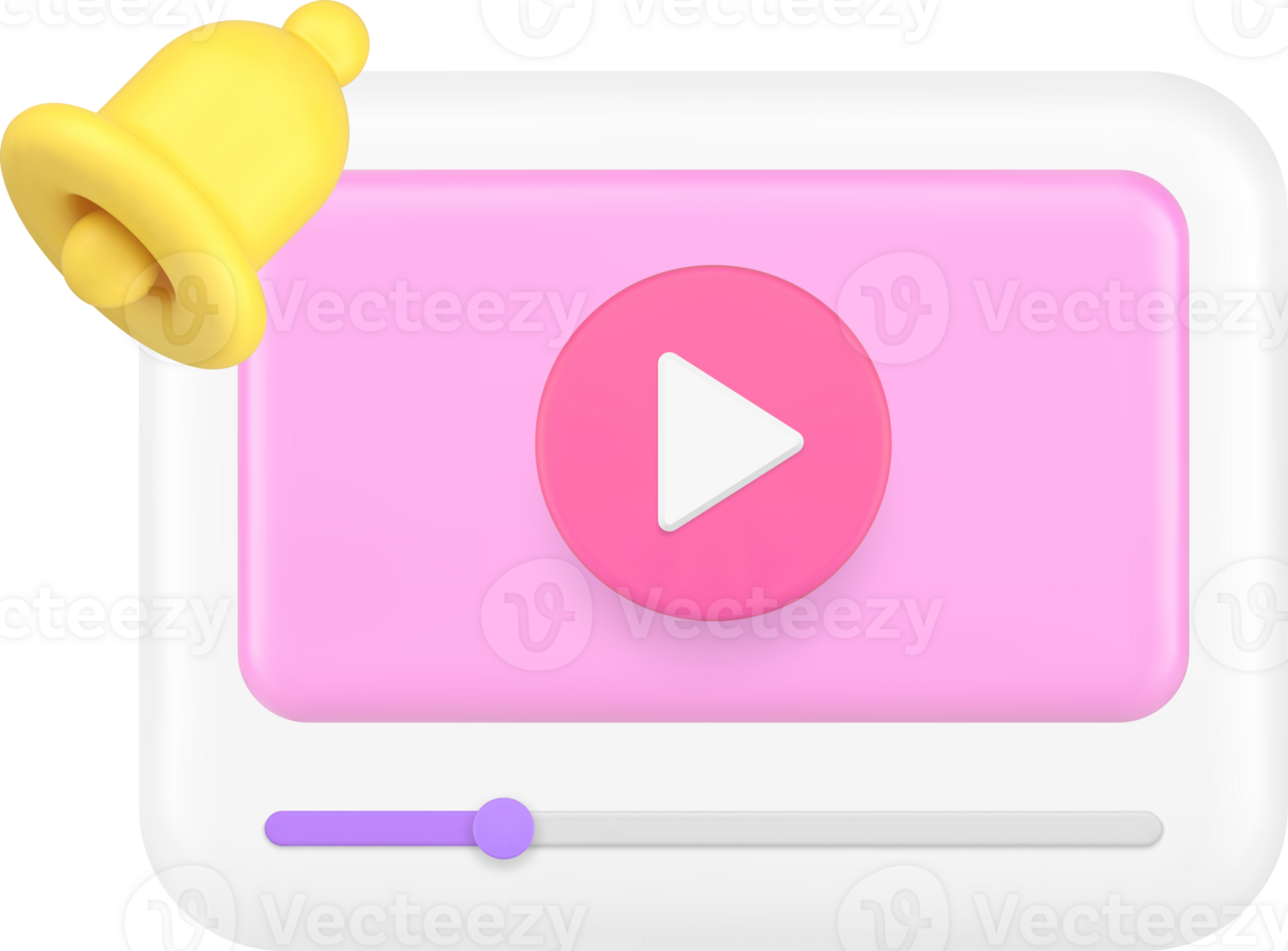 Multimedia content player new blog vlog subscription ring bell alert 3d icon realistic png