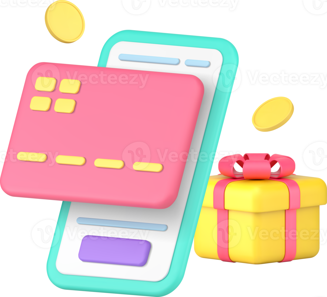 Card payment cashback financial bonus money back guarantee smartphone banking app 3d icon png