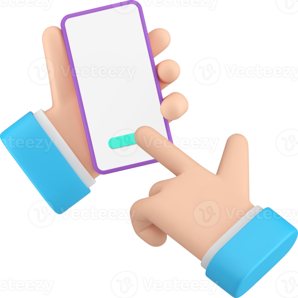 Smartphone application hand click button empty screen copy space menu 3d icon realistic png