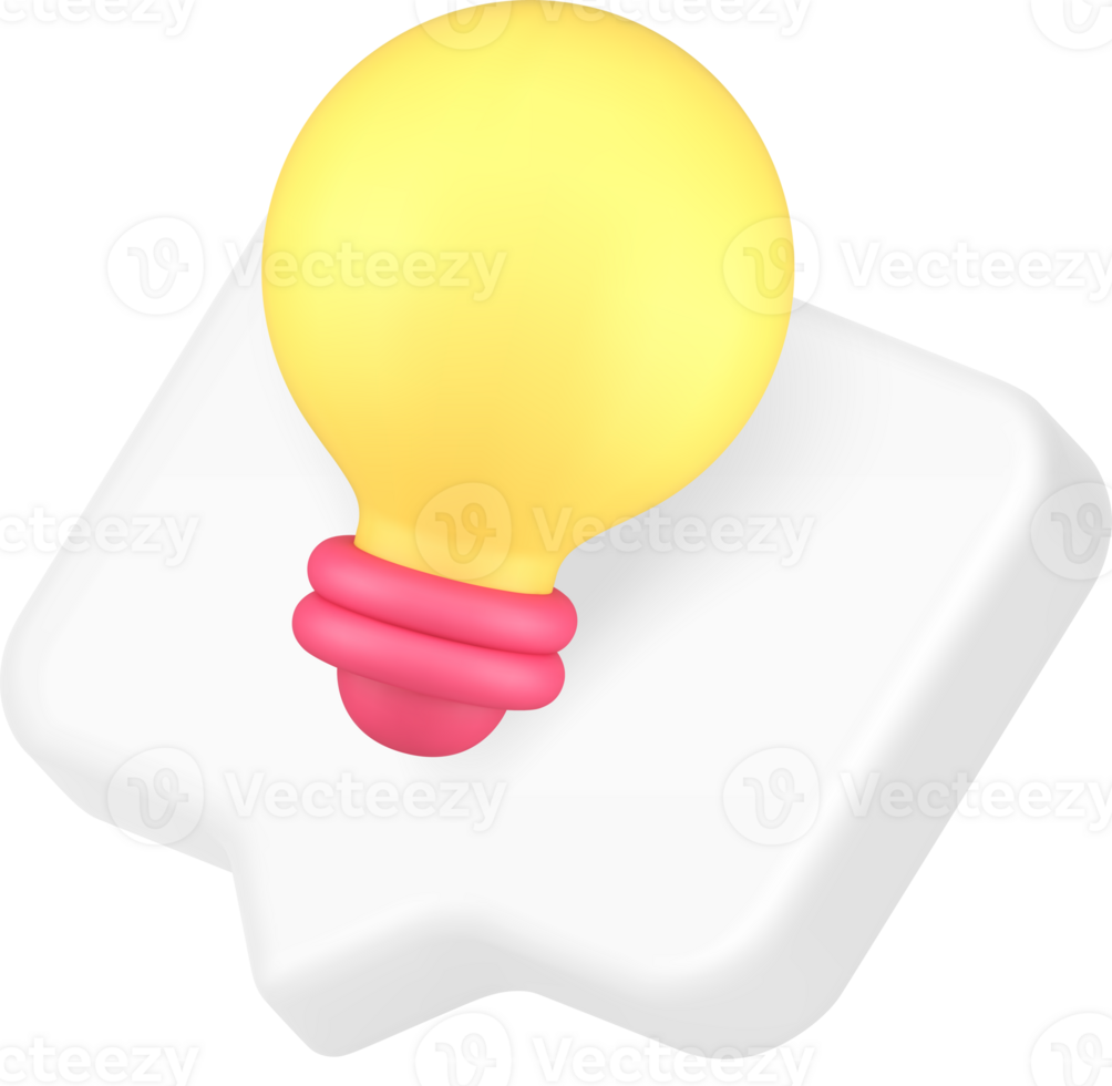 Idea innovation light bulb quick tips helpful knowledge information alert 3d icon realistic png