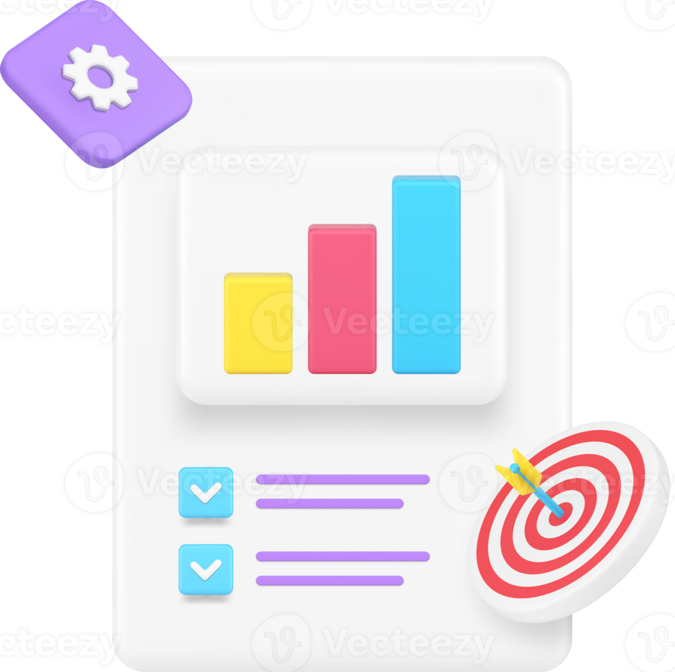 Business analyzing complete bar graph diagram checklist checkmark report 3d icon png