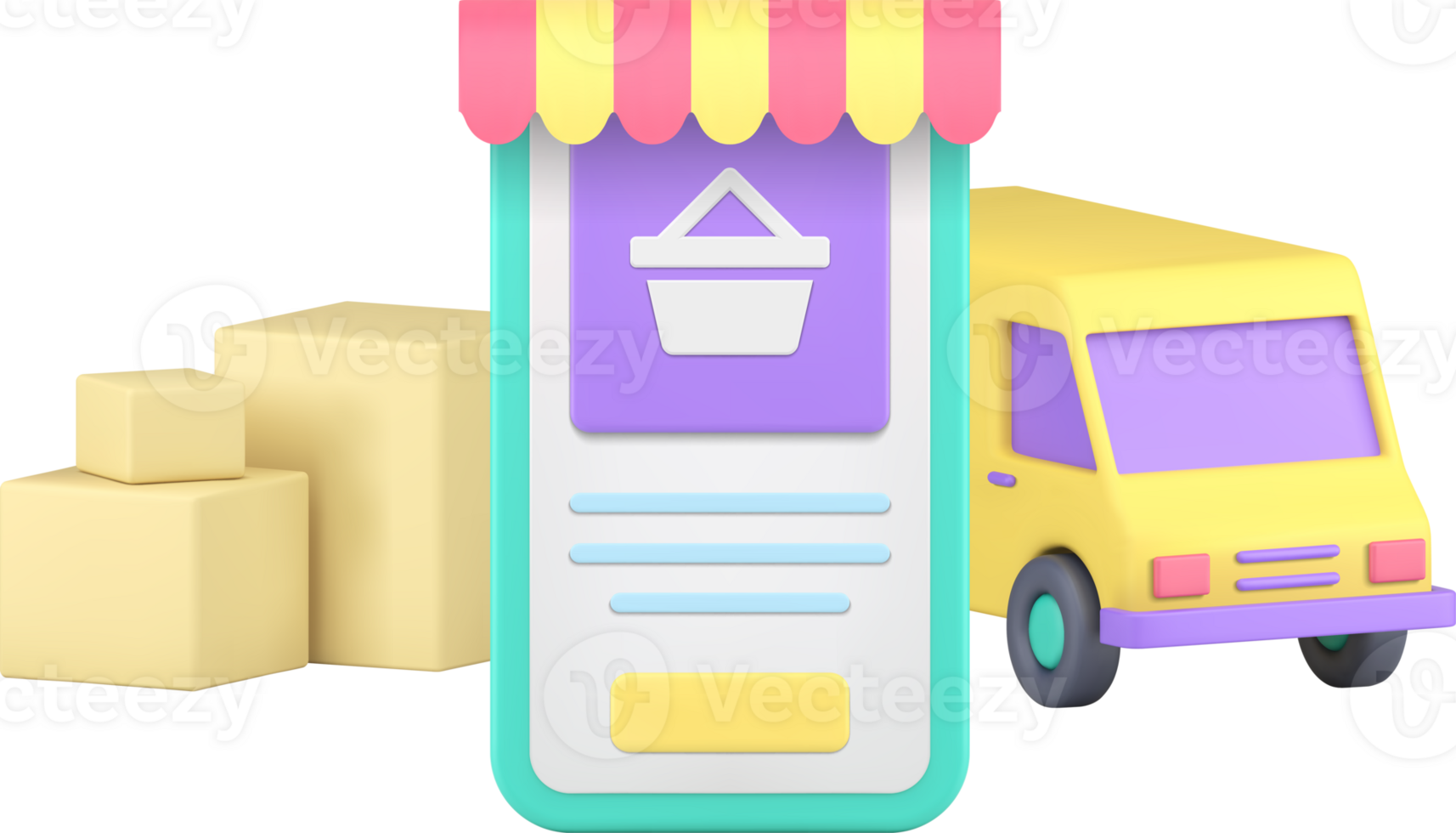 Online shopping marketplace smartphone application order delivery 3d icon realistic png