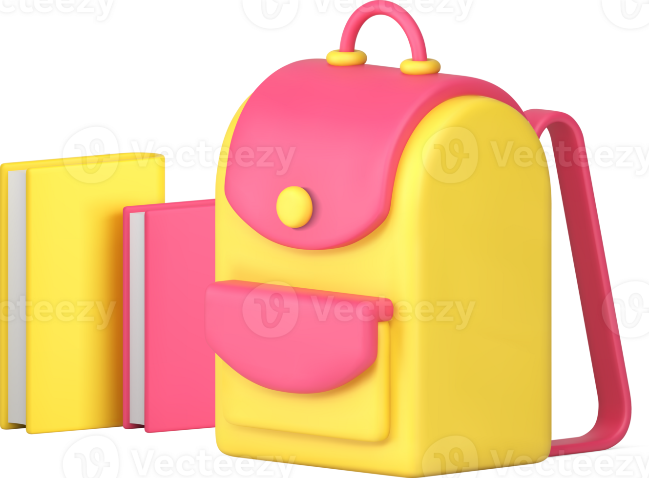 Back to school backpack paper books textbook learning education 3d icon realistic png