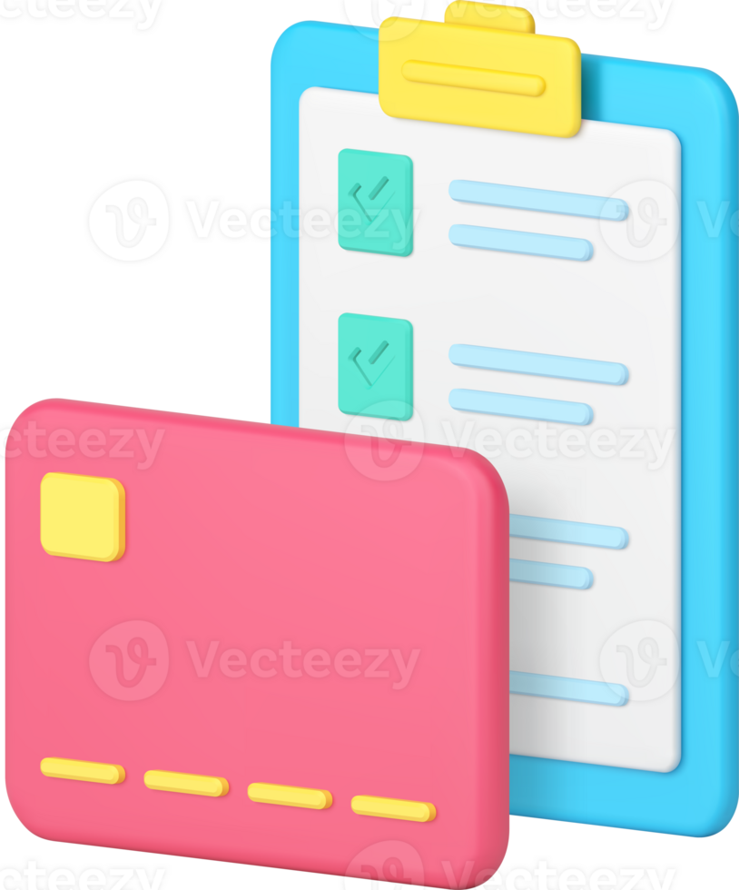 Shopping checklist complete list buying goods purchase card payment 3d icon realistic png