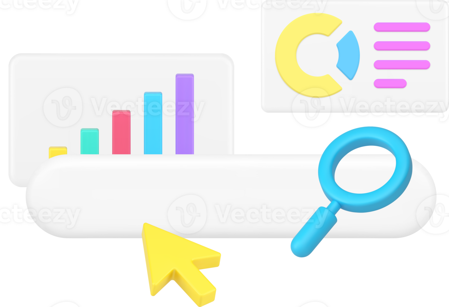Financial data analysis business growth chart graph search information report 3d icon png