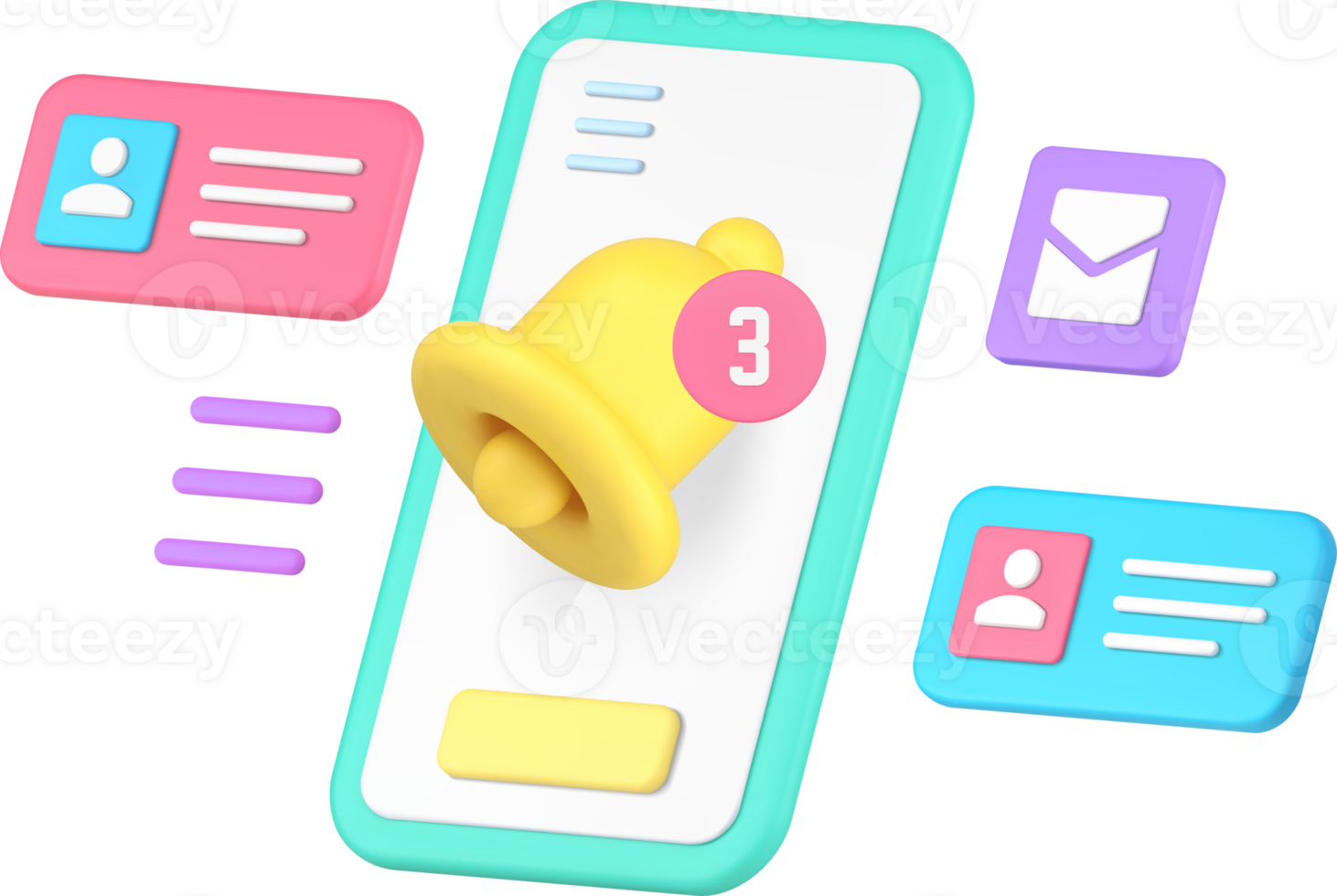 Smartphone sound notification incoming message inbox mailbox email 3d icon realistic png