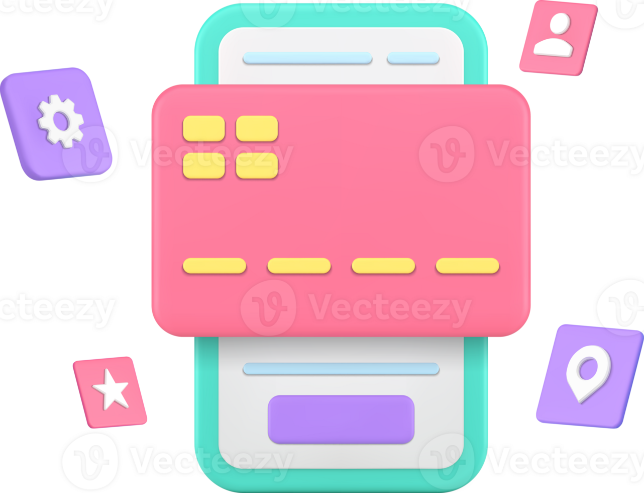 Online banking smartphone application credit debit card payment service 3d icon realistic png