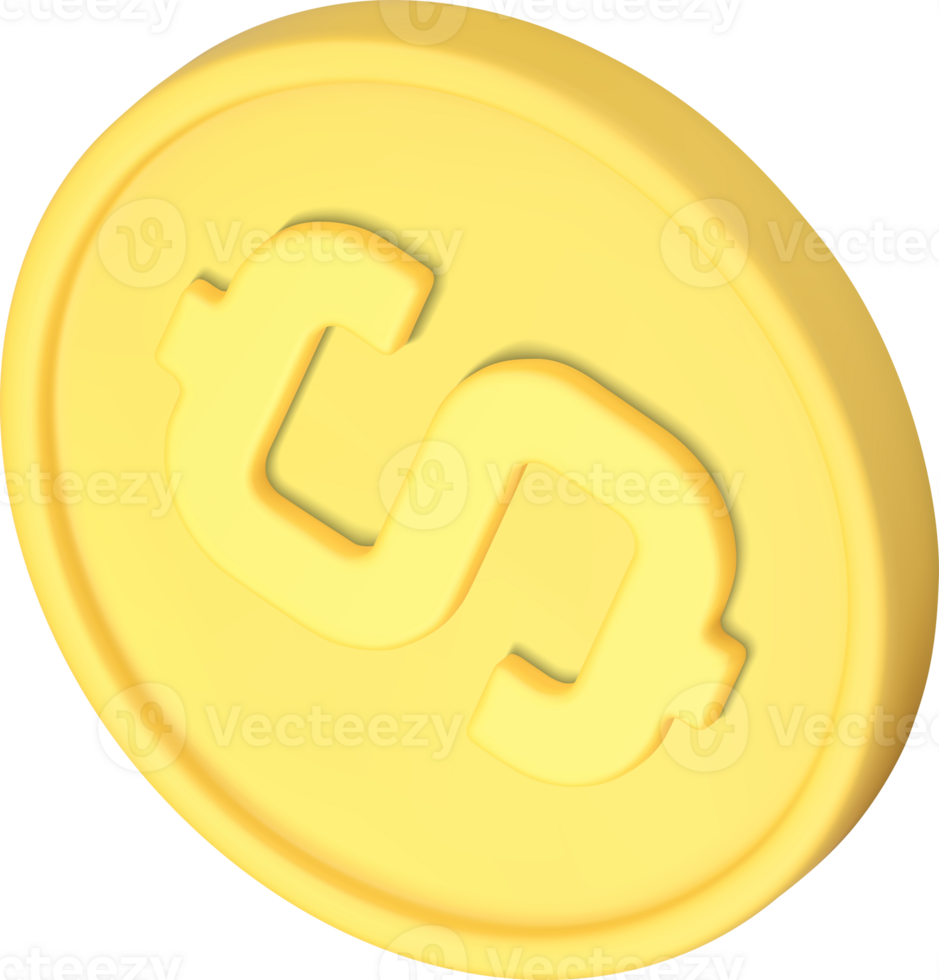 Golden coin dollar treasure wealth financial abundance rich cash money realistic 3d icon png