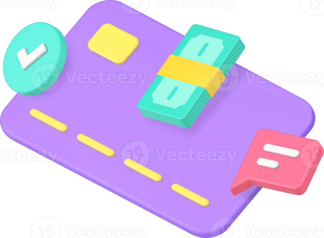 Online banking card and cash e money payment top up account confirmation 3d icon realistic png