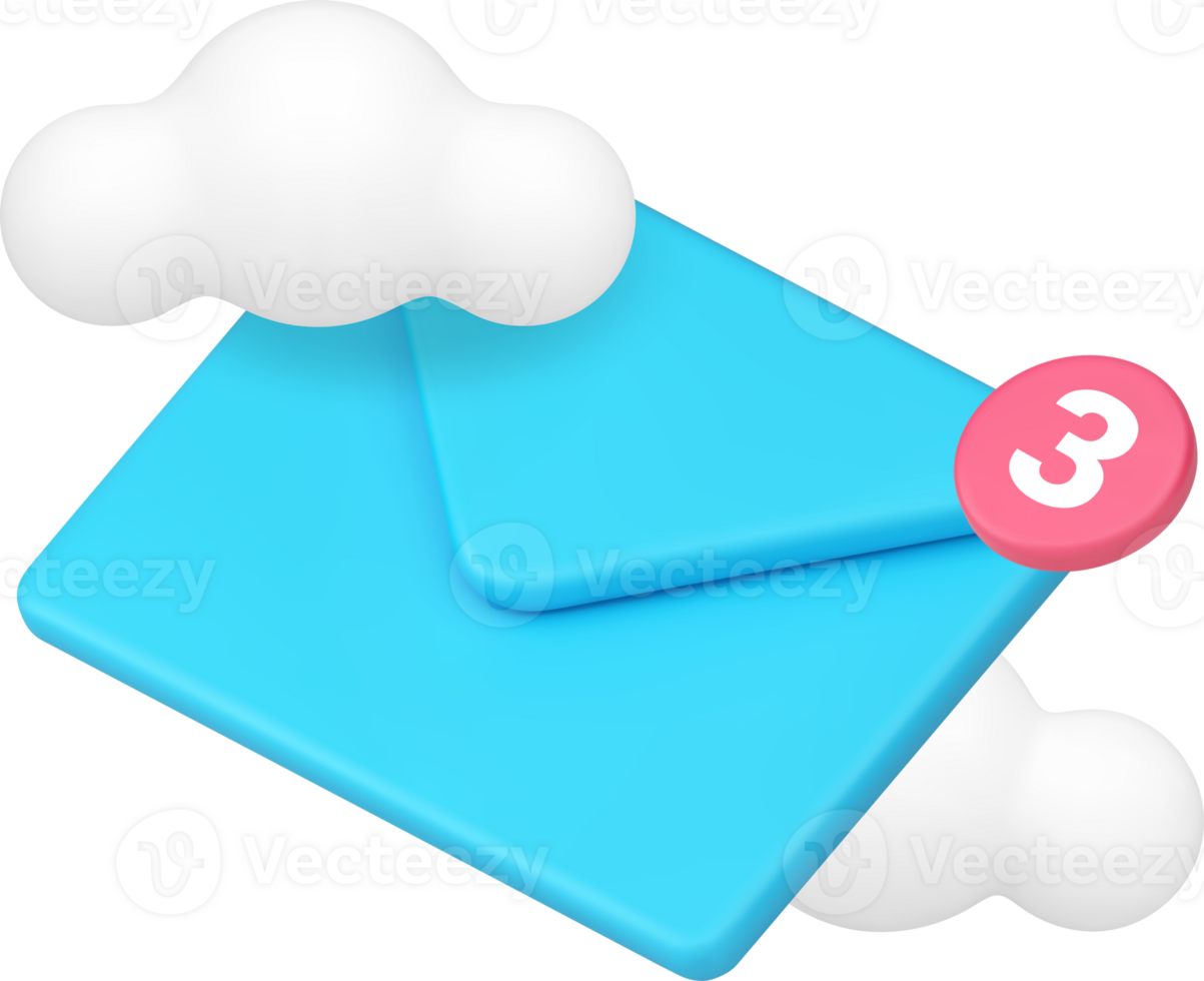 Incoming message email cloud electronic mail storage server 3d icon realistic illustration png