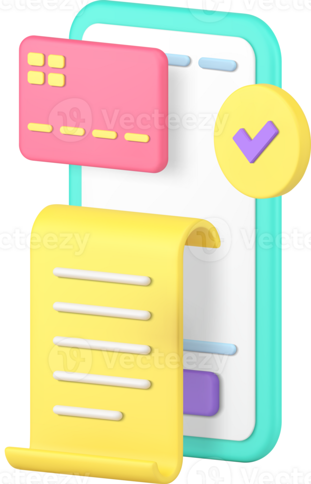 Online card payment smartphone banking application financial transaction receipt 3d icon png