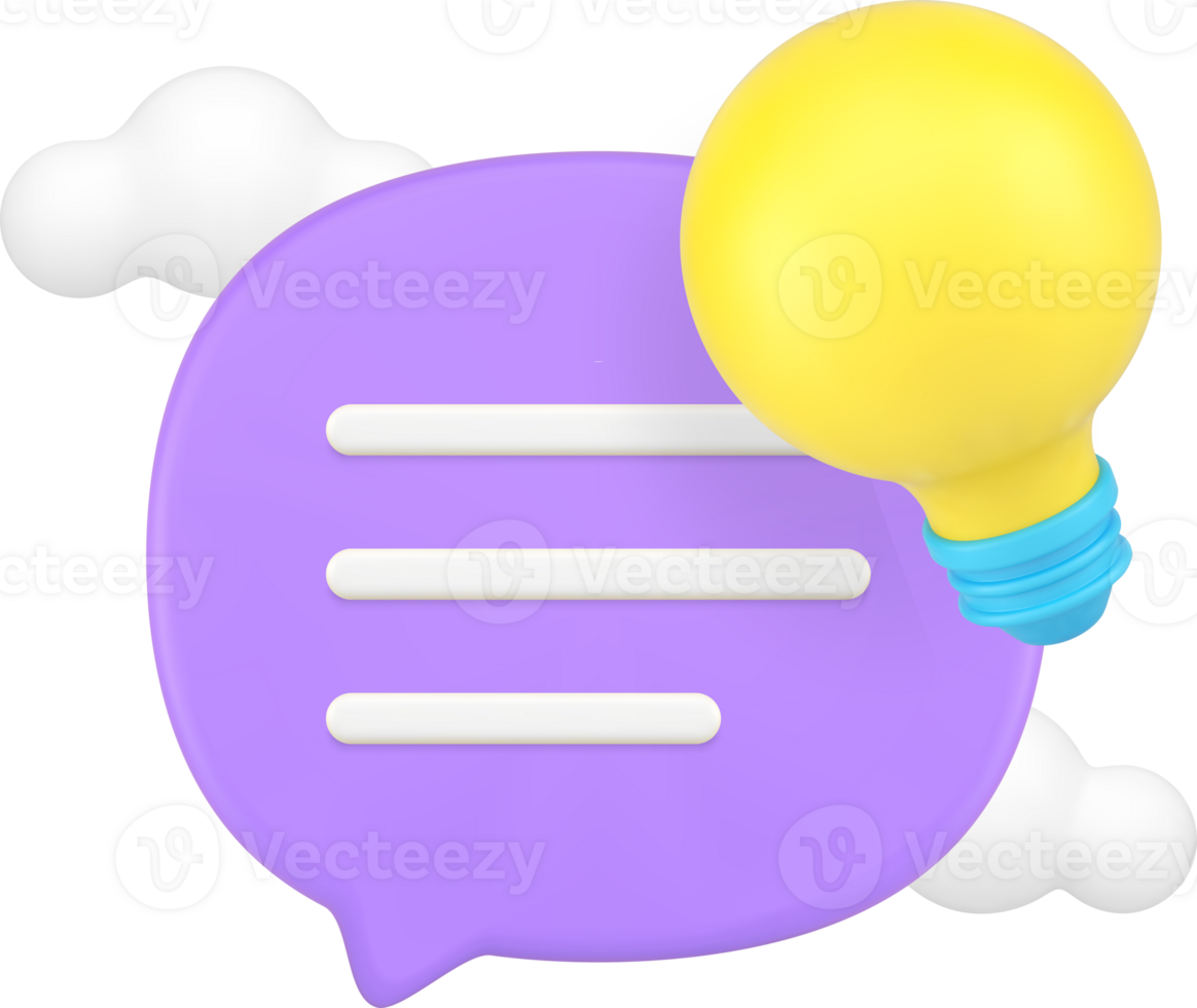 Innovation idea quick tips solution speech bubble chat and lightbulb 3d icon realistic png