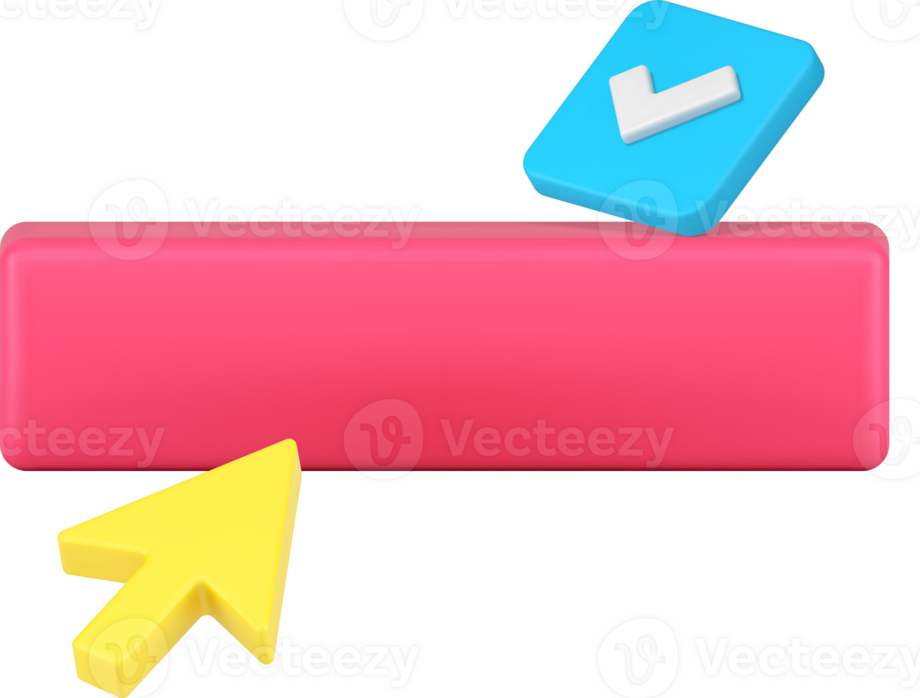 Subscribe button with arrow click cursor and done checkmark pink 3d icon realistic png