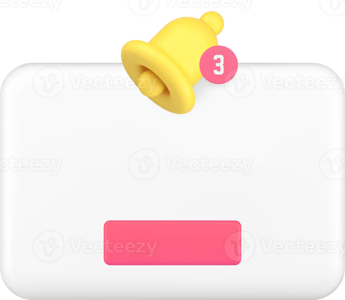 Reminder push notification window settings application button ring bell 3d icon realistic png