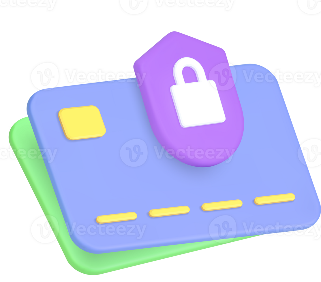 Online banking credit debit card e money cashless payment protection 3d icon realistic png