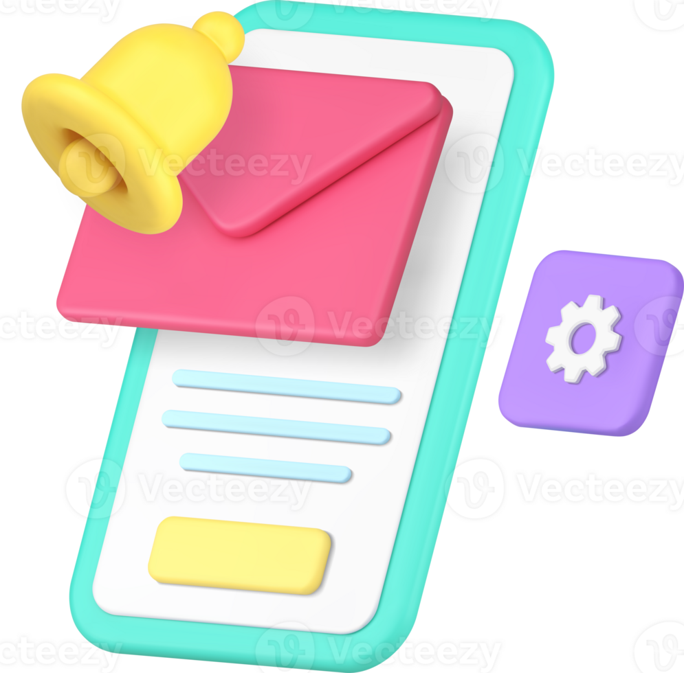 Incoming new message reminder inbox email smartphone application 3d icon realistic png