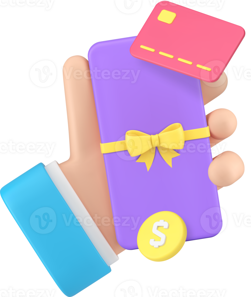 Cashback gift and coin cash money in human hand award for paying card 3d icon realistic png