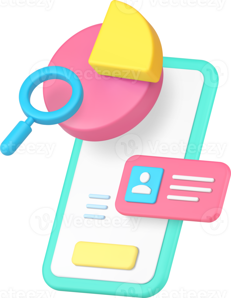 Business analyzing searching information smartphone application 3d icon realistic png