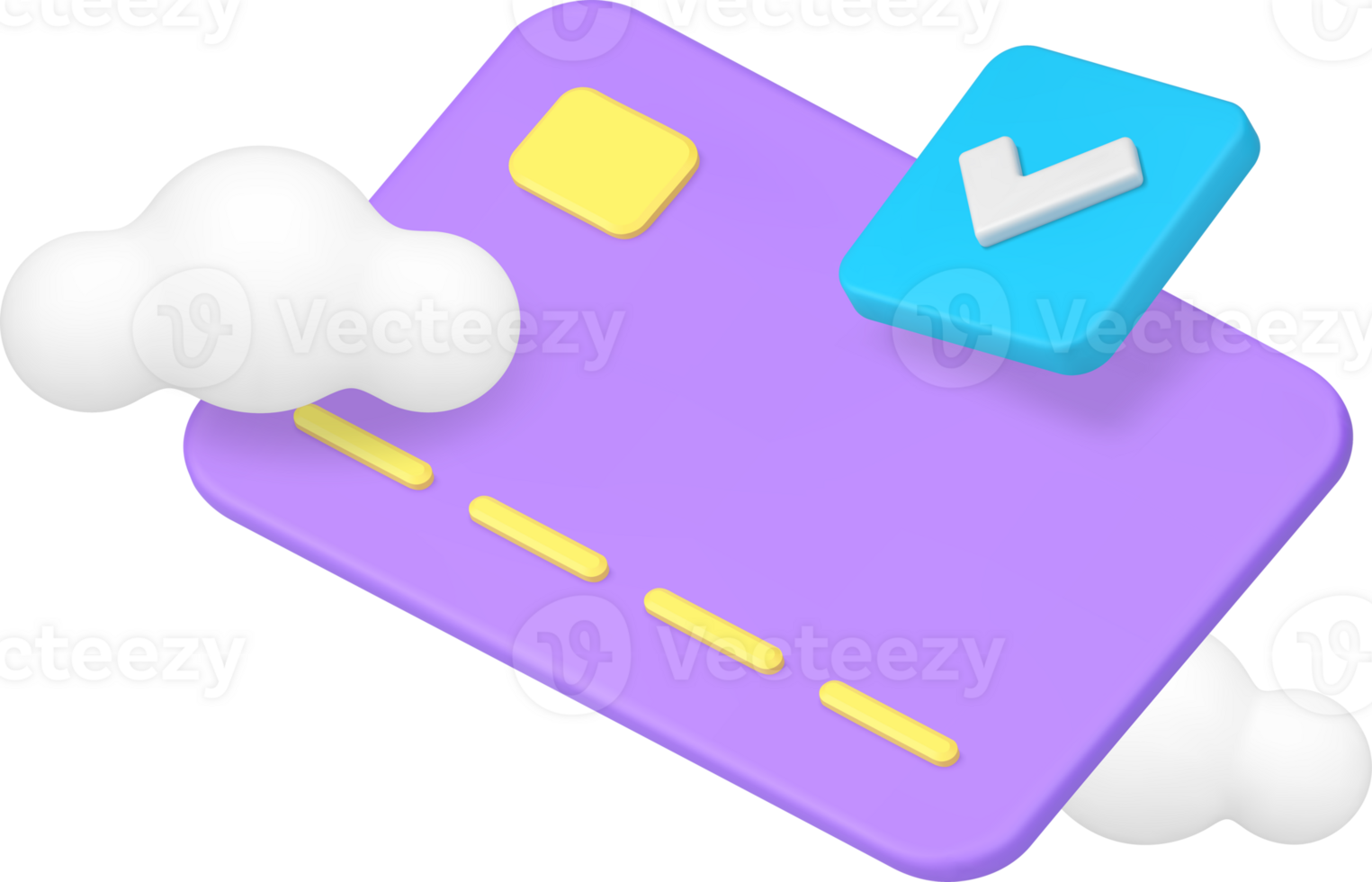 Banking account success e money storage on credit debit card done checkmark 3d icon realistic png