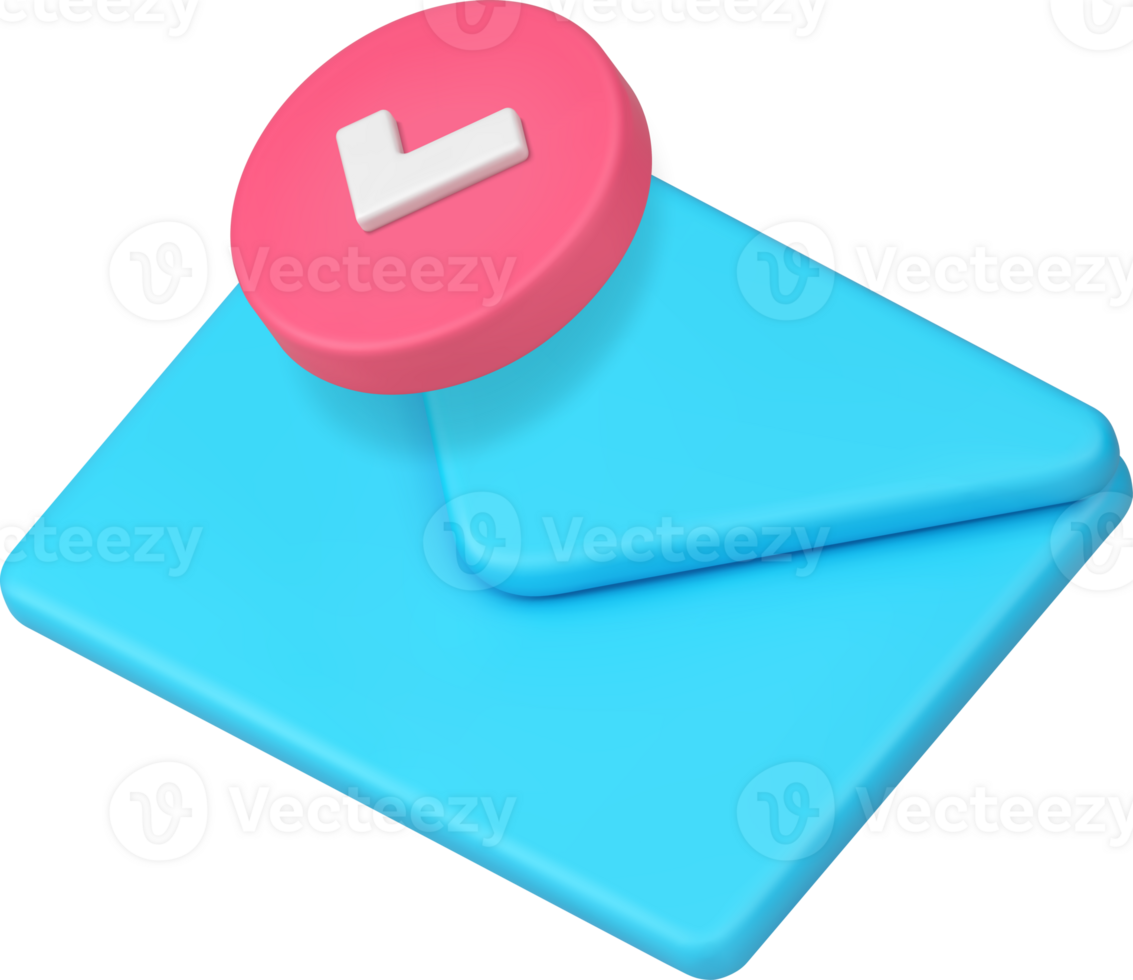 New message letter send delivery mail email envelope with checkmark 3d icon realistic png