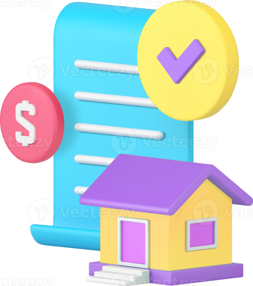 Mortgage banking loan success agreement application form for house buying 3d icon realistic png