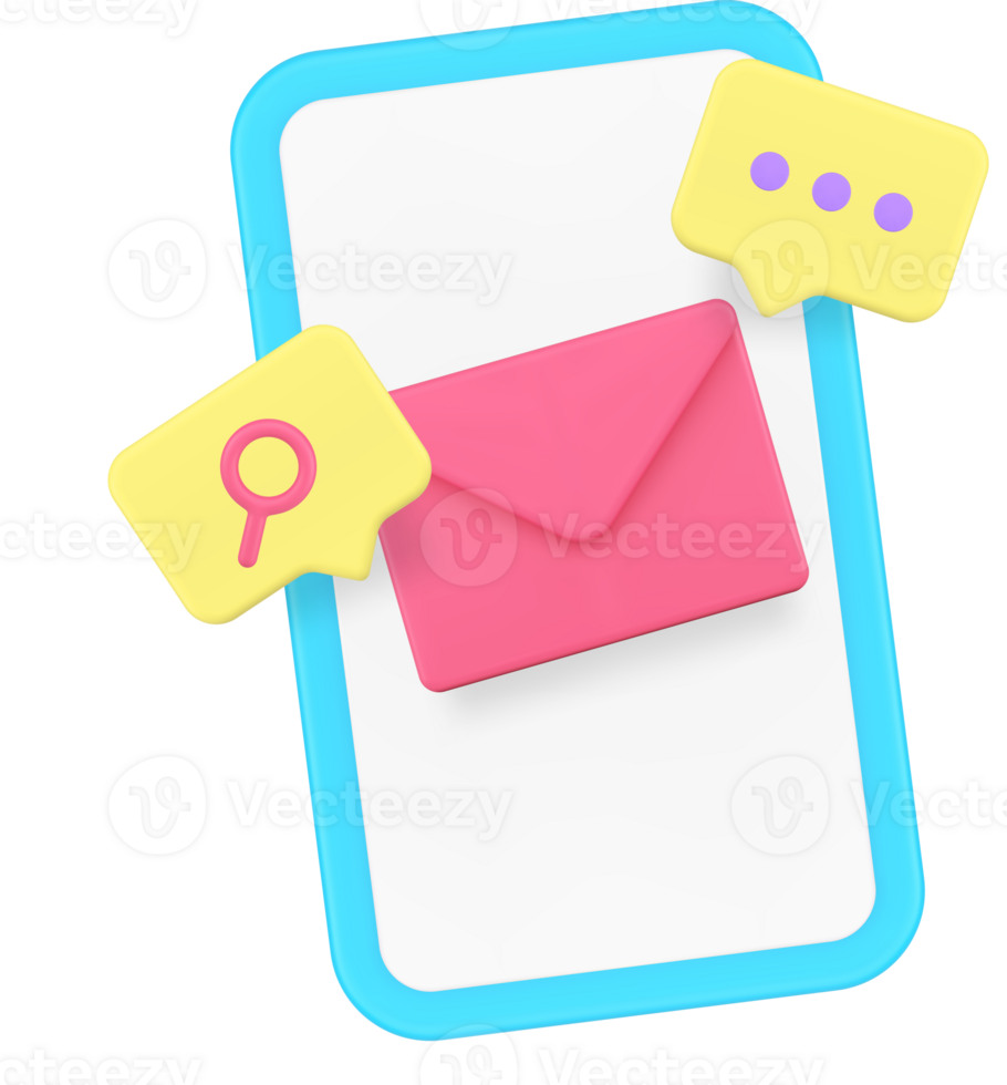 Online chatting smartphone application incoming message new mail search 3d icon realistic png