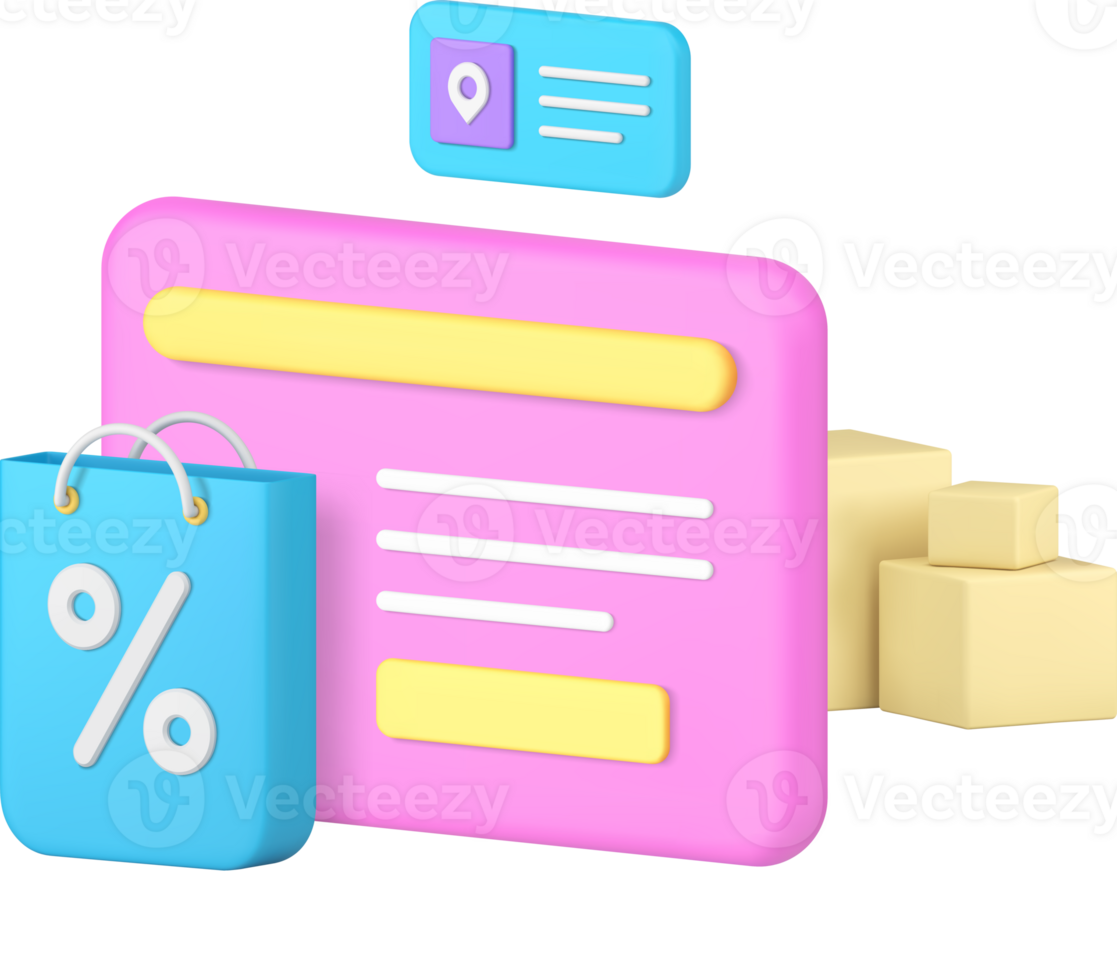 Online shopping sale discount marketplace web browser goods searching 3d icon realistic png