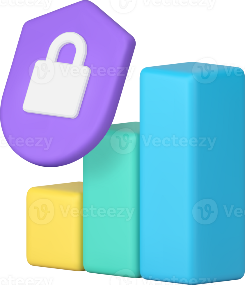 Data analyzing protection guarantee chart information management 3d icon realistic png