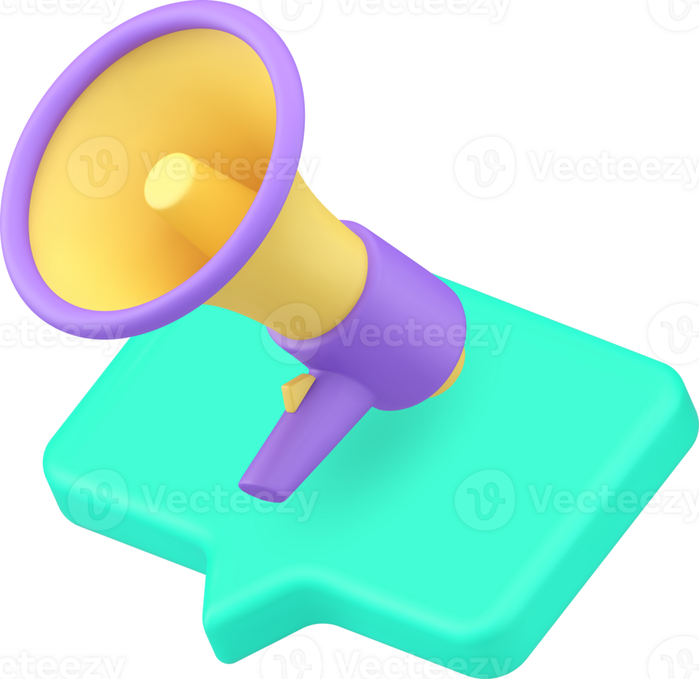 Social media marketing advertising announce megaphone and speech bubble 3d icon realistic png
