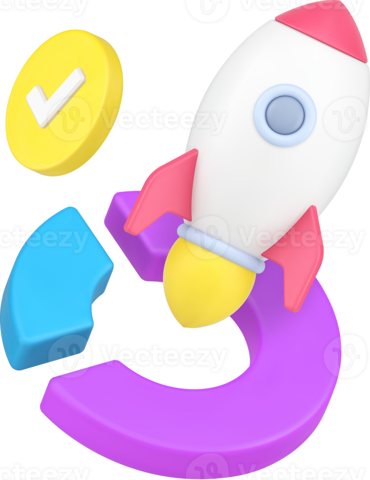 Startup analyzing business planning success development rocket and diagram 3d icon realistic png