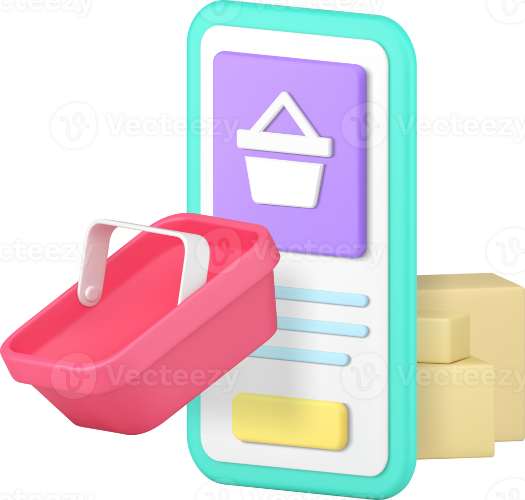 Online shopping supermarket marketplace delivery smartphone application 3d icon realistic png