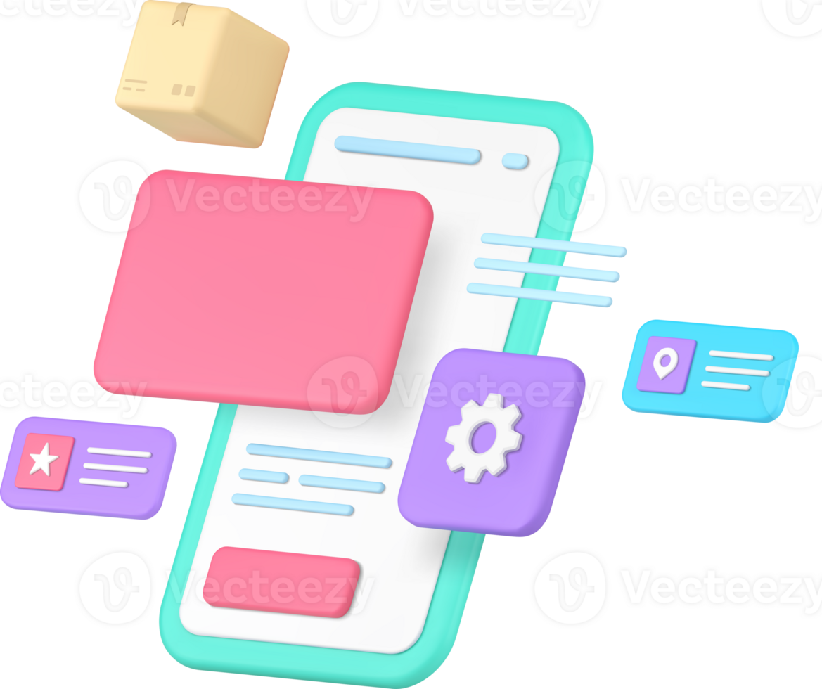 Online shopping goods delivery searching smartphone application 3d icon realistic png