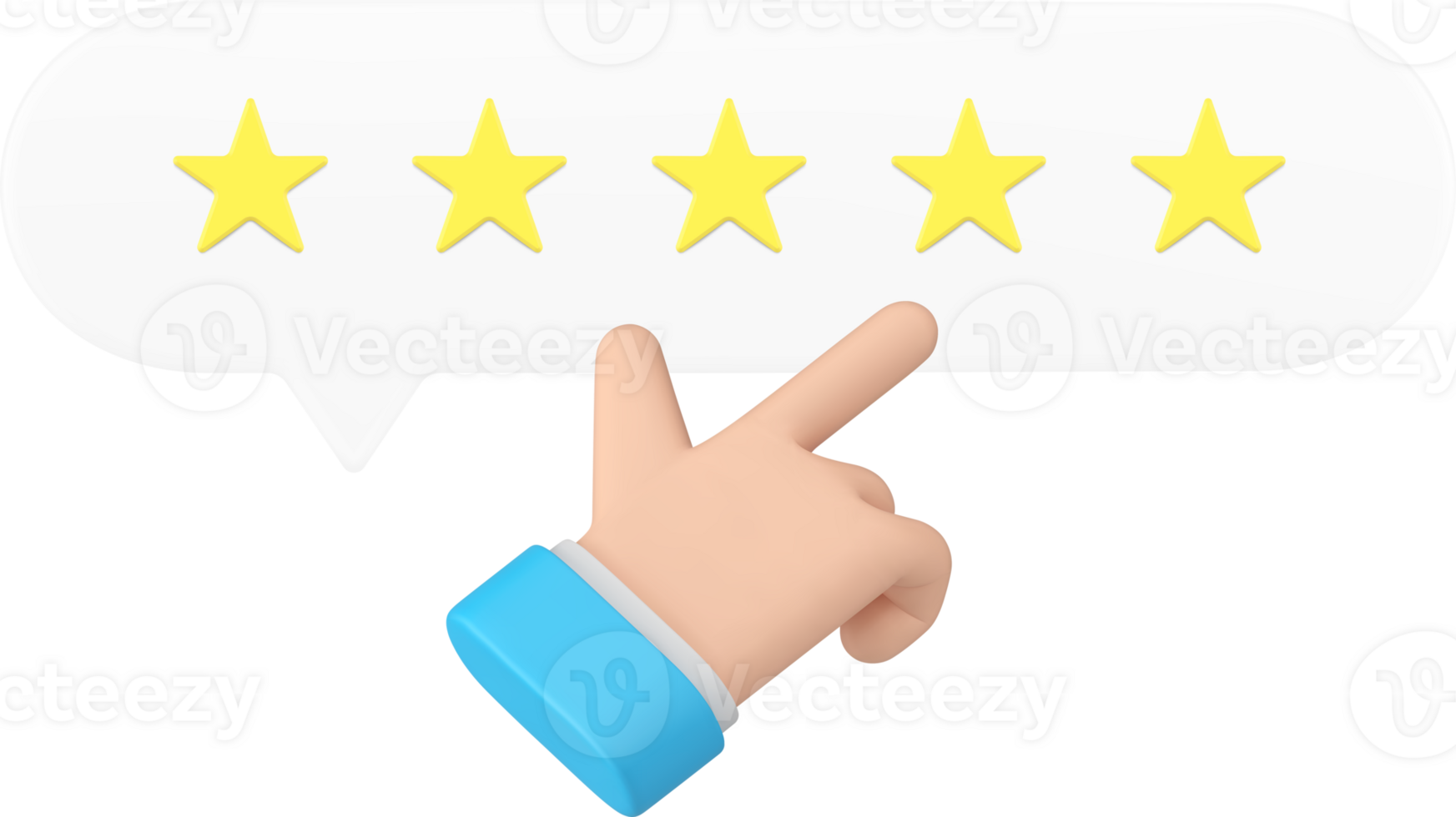 Business man hand cursor click five stars rating best customer choice 3d icon realistic png