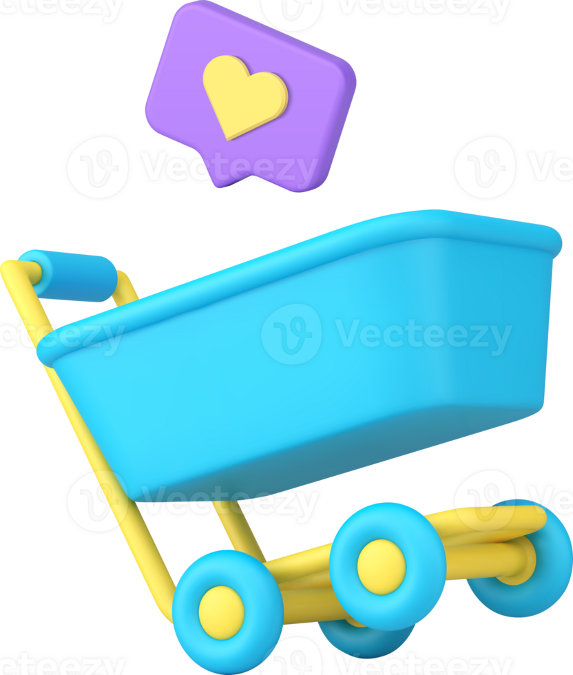 Shopping cart favorite goods wishlist in trolley commercial purchase 3d icon realistic png