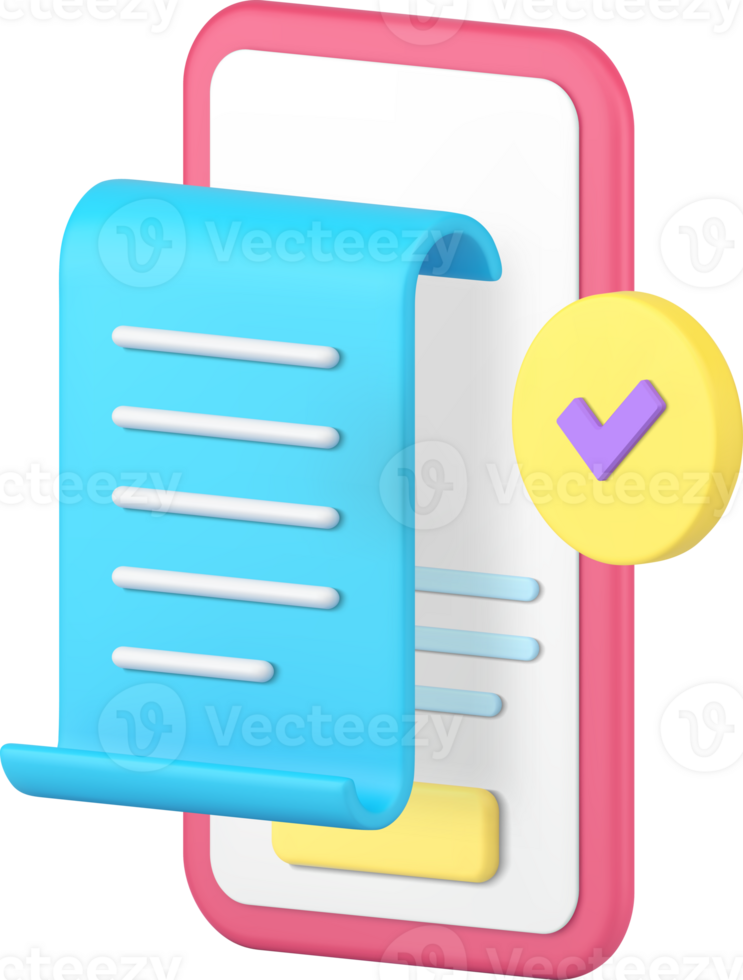 Success online payment bill receipt banking smartphone application 3d icon realistic png