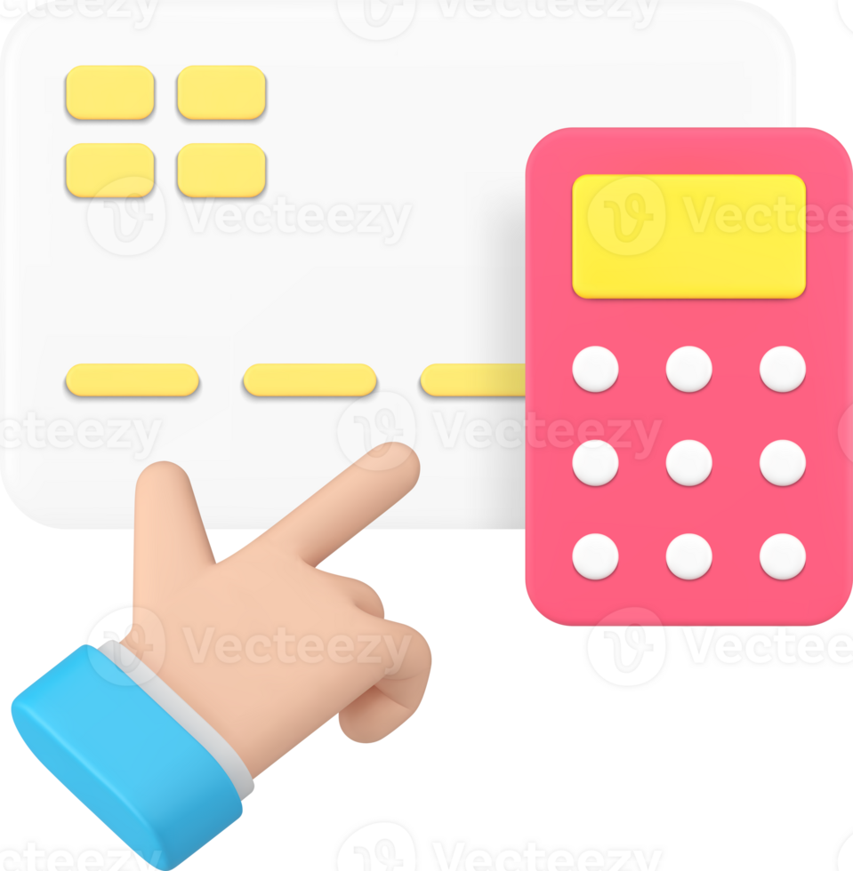 Online banking budget accounting card calculator hand click cursor 3d icon realistic png