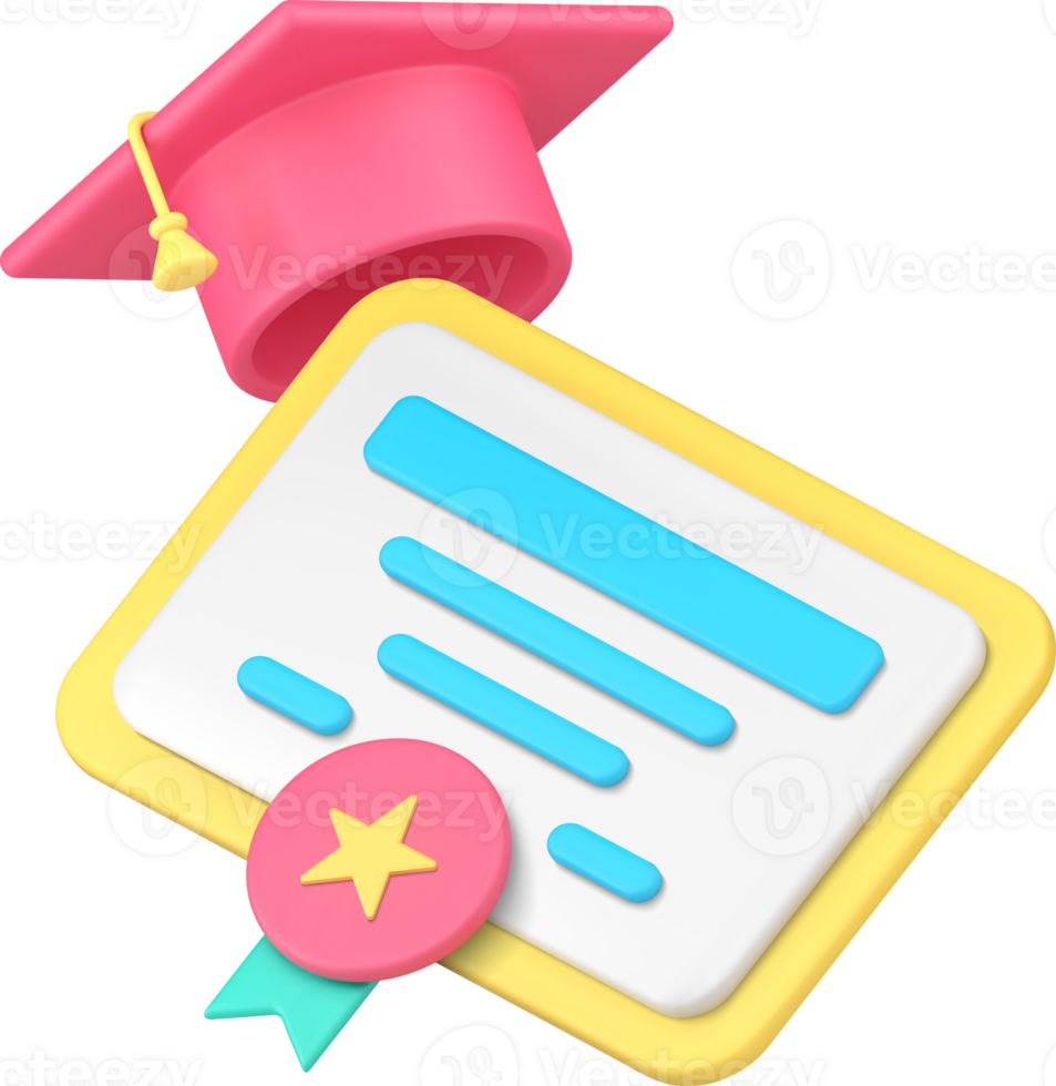 Graduation cap education academic diploma achievement certificate 3d icon realistic png