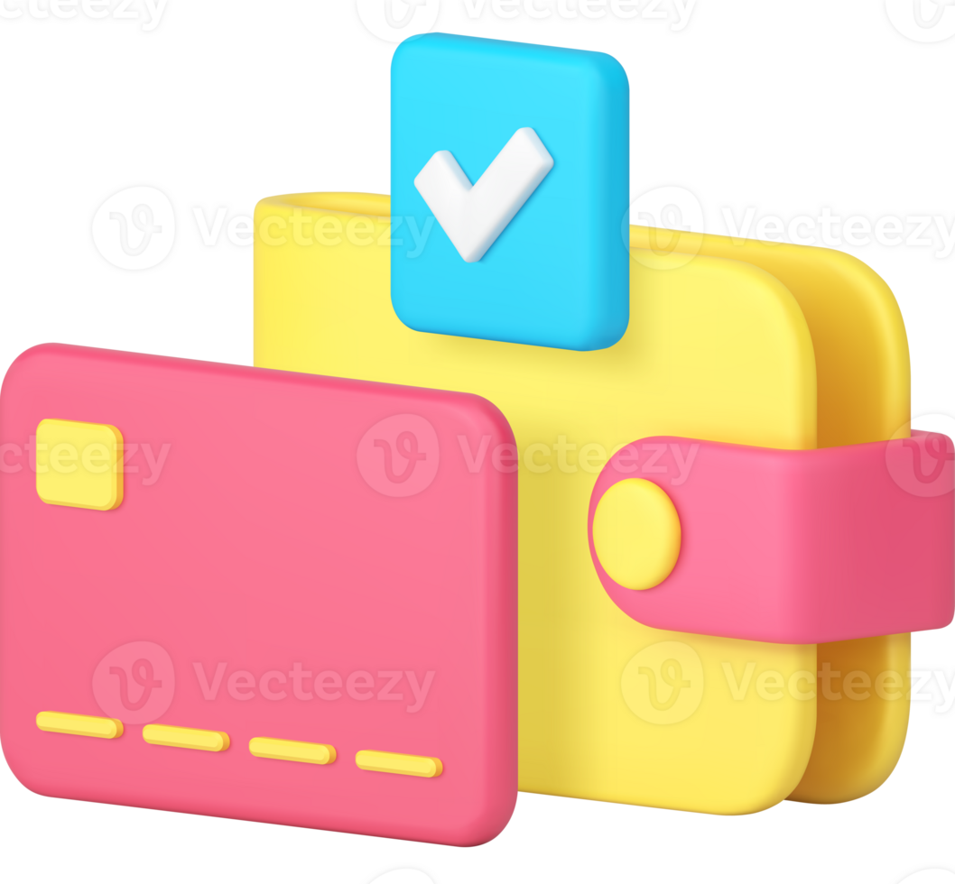 Wallet card success online payment financial balance budget shopping 3d icon realistic png
