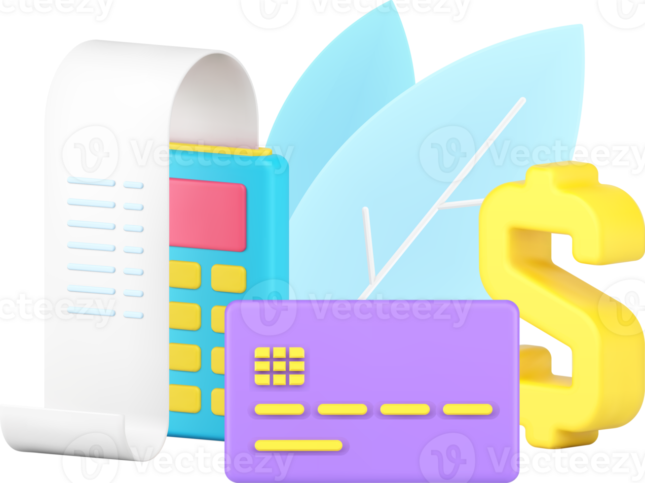 POS terminal for contactless e payment with paper bill and credit card dollar symbol 3d icon png