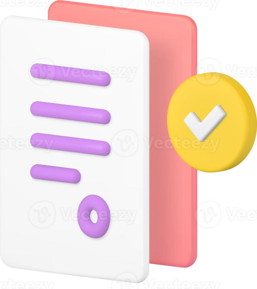 Contract agreement document confirmation paper sheet with done checkmark 3d icon realistic png