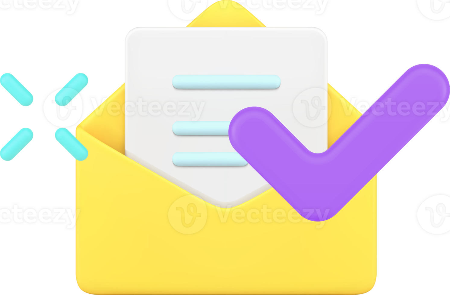 3d simple icon message received open envelope with blank letter and checkmark png