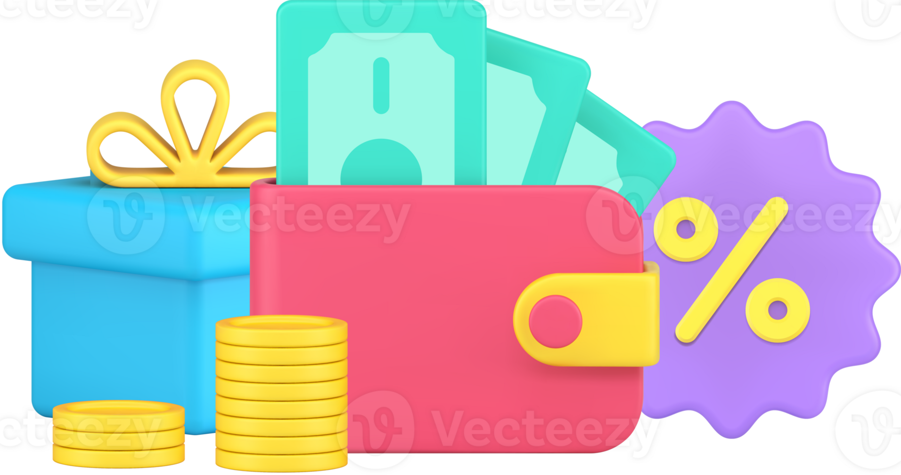 Cashback percent and presents for payment buying purchase 3d icon sale, discount png