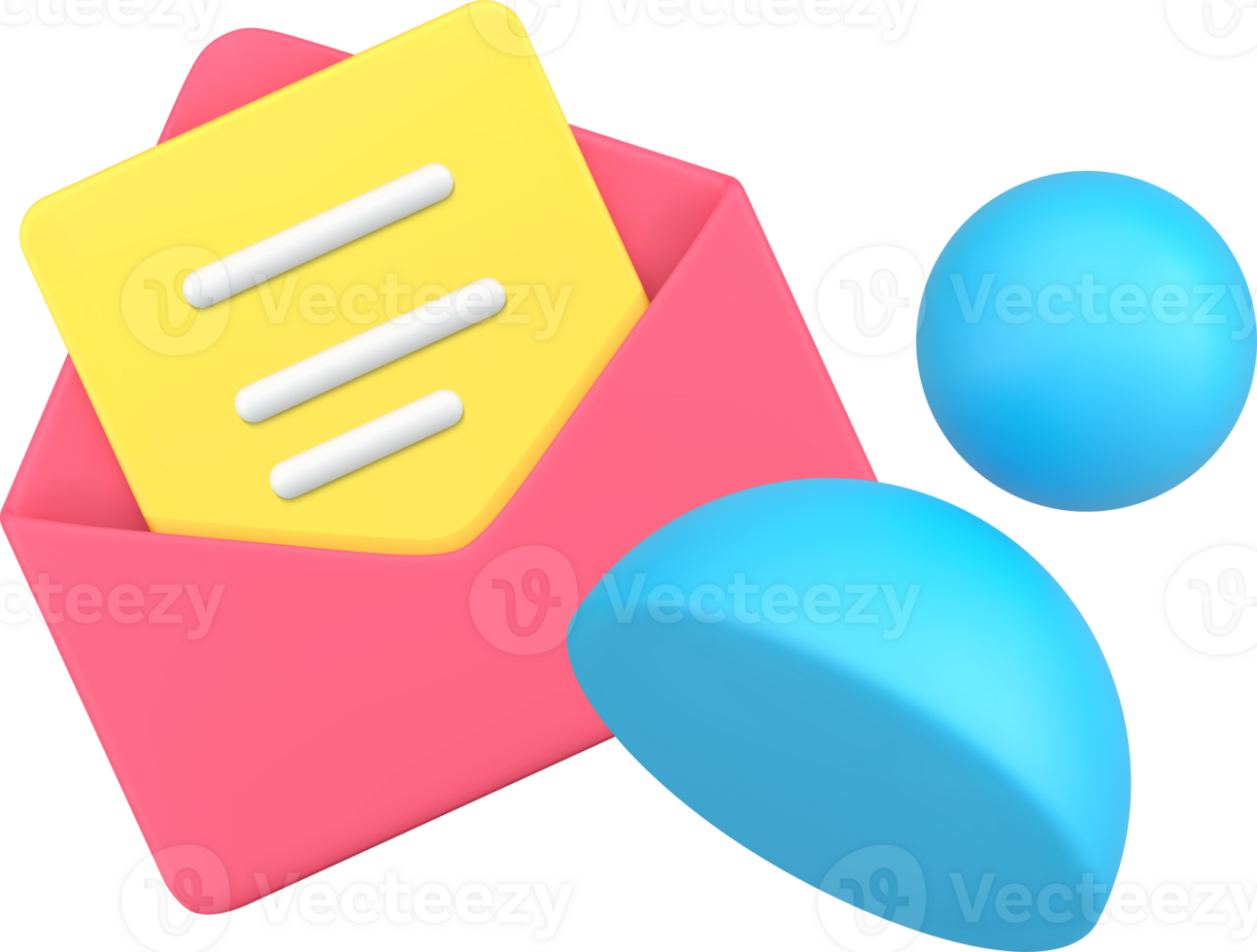 Simple 3d icon open envelope with newsletter and human member user skittle pin isometric png