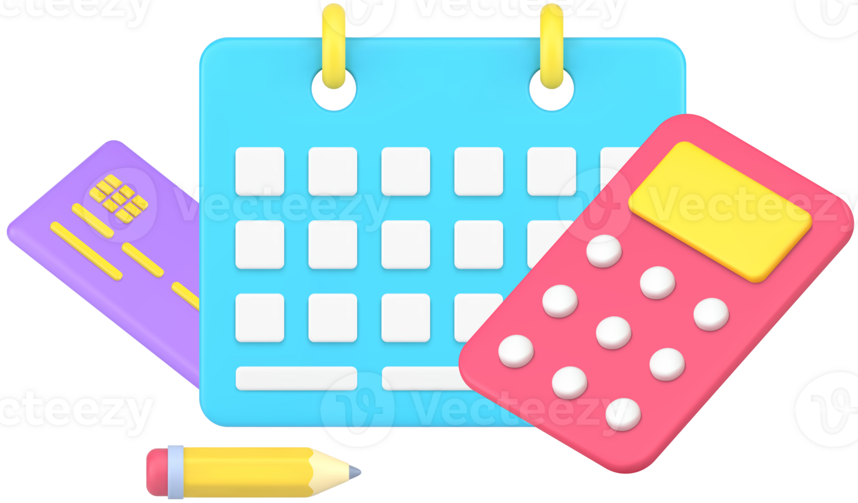Business planning graph payment counting with calculator and calendar reminder 3d icon isometric png